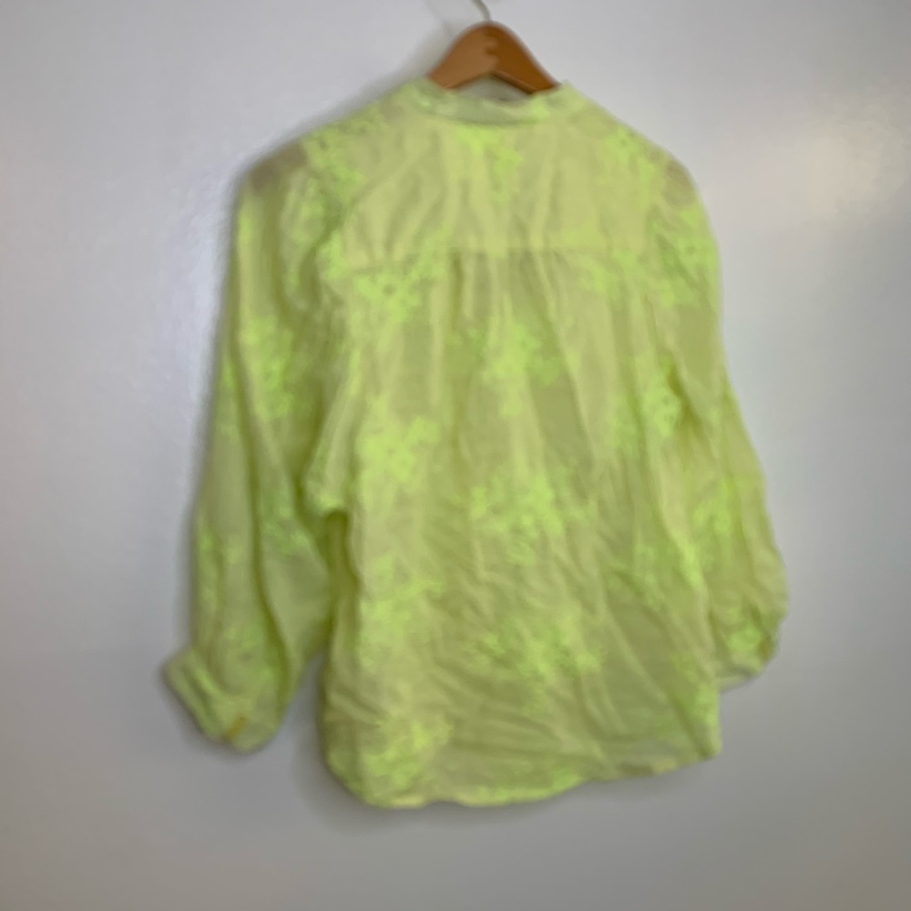 Anthropologie Pilcro Neon Yellow Floral Embroidered Blouse M - Picture 3 of 8